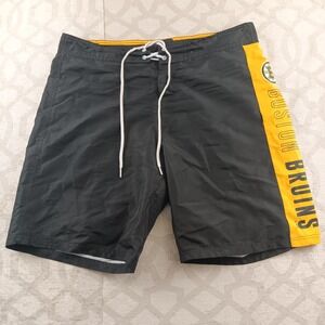 Boston Bruins NHL Sports by Carl Banks Board Shorts Swim Trunks Black Yellow L
